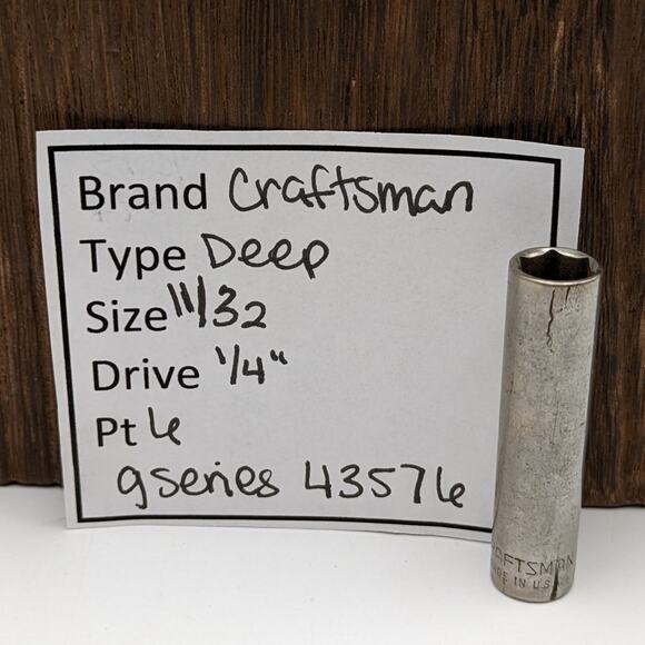 Craftsman Deep Socket 11/32 1/4" Drive 6 Point G Series 43576 - Picture 1 of 4